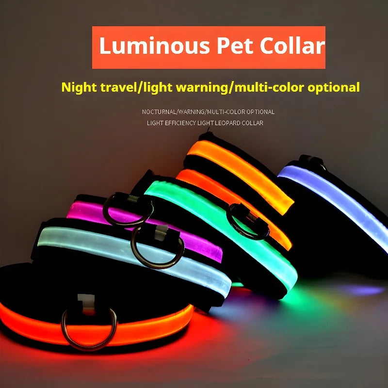 Nylon LED Dog Collar – Night Safety Flashing Glow-in-the-Dark Collar for Pets, Luminous & Fluorescent Dog Accessories