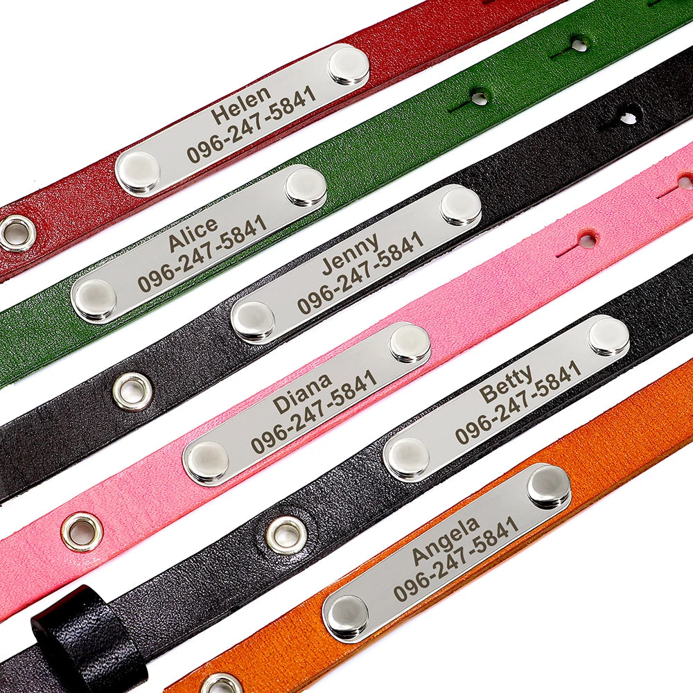 Personalized Adjustable Leather Cat Collar – Custom Name Necklace for Cats, Kittens & Puppies, Anti-Lost Pet Accessory