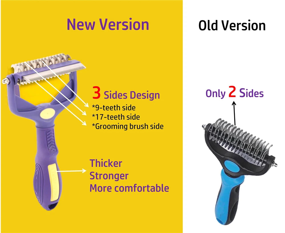 Dog Grooming Brush & Dematting Comb – Undercoat Rake for Thick Hair, Hair Removal & Pet Grooming