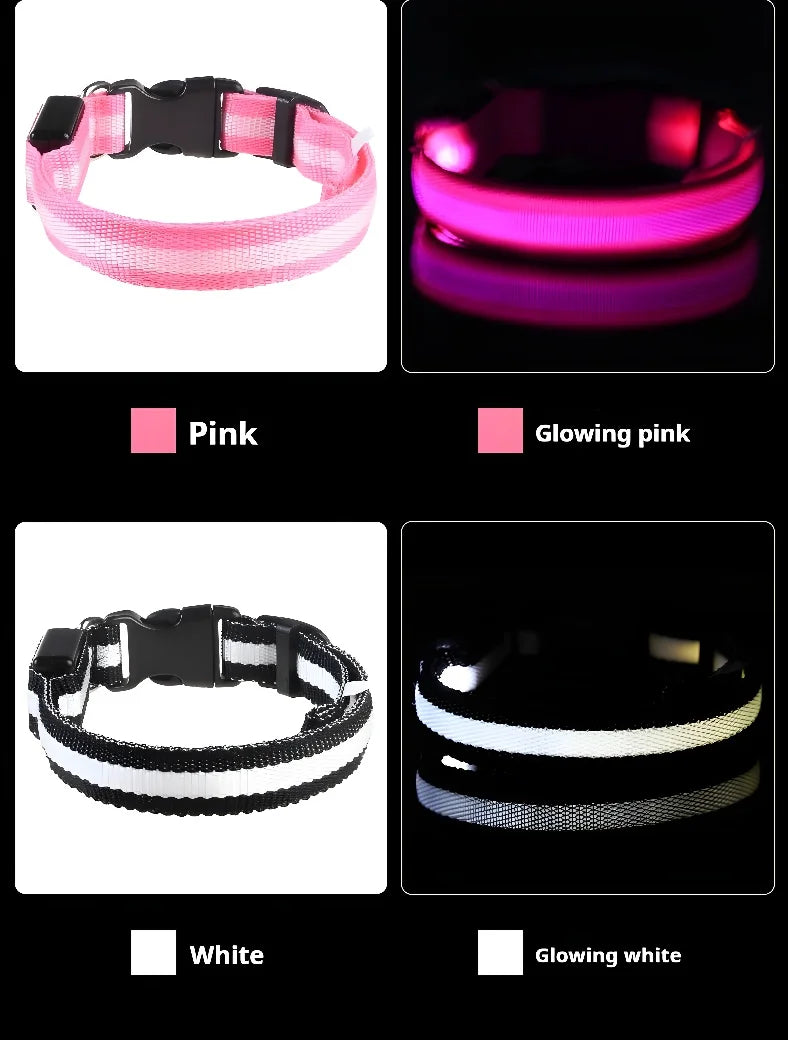 Nylon LED Dog Collar – Night Safety Flashing Glow-in-the-Dark Collar for Pets, Luminous & Fluorescent Dog Accessories