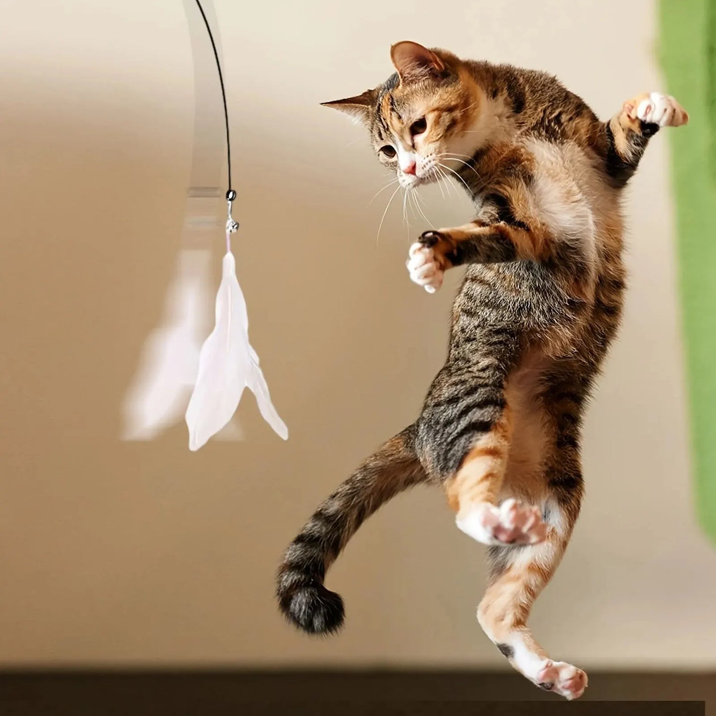 Interactive Cat Teaser Toy – Feather Wand with Bell & Long Suction Cup Pole for Endless Playtime Fun