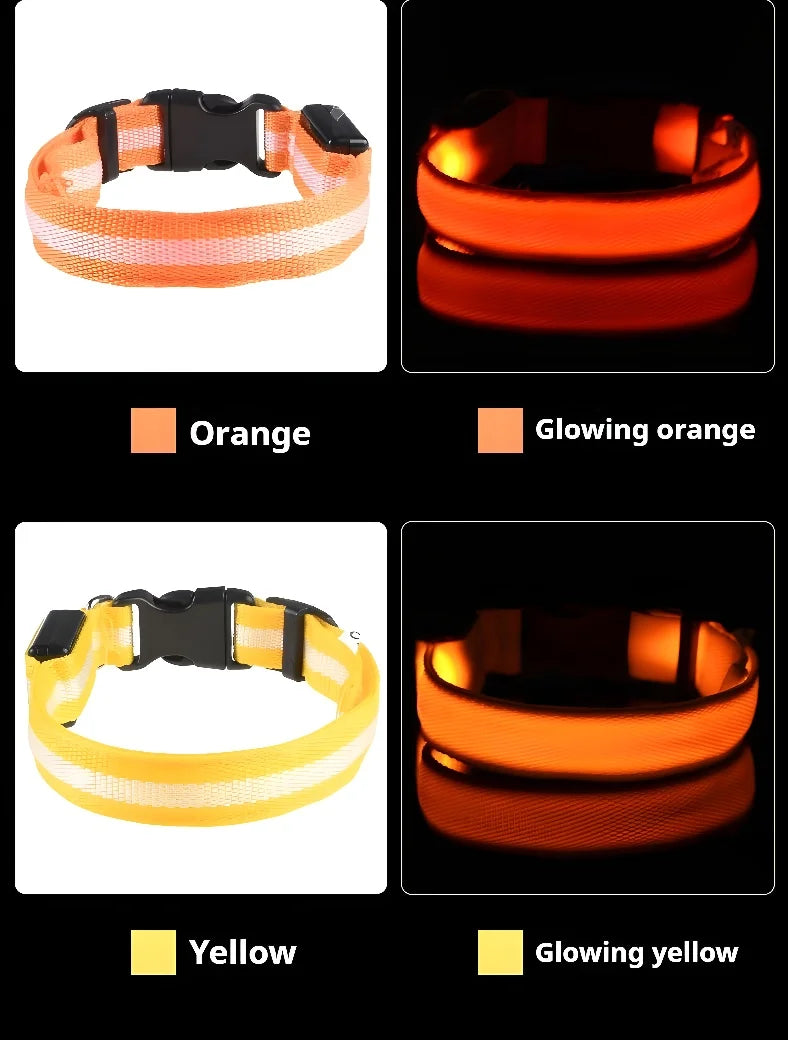 Nylon LED Dog Collar – Night Safety Flashing Glow-in-the-Dark Collar for Pets, Luminous & Fluorescent Dog Accessories