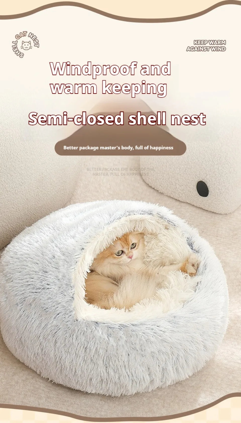 Round Cat Bed Pet Mattress – Warm, Soft Plush Sleeping Nest for Cats, Kittens & Small Dogs