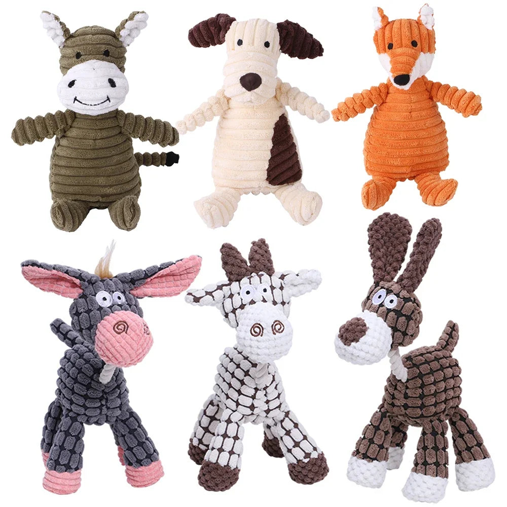 Plush Animal-Shaped Dog Toy – Bite-Resistant Squeaky Corduroy Toy for Small & Large Dogs, Puppies, and Training