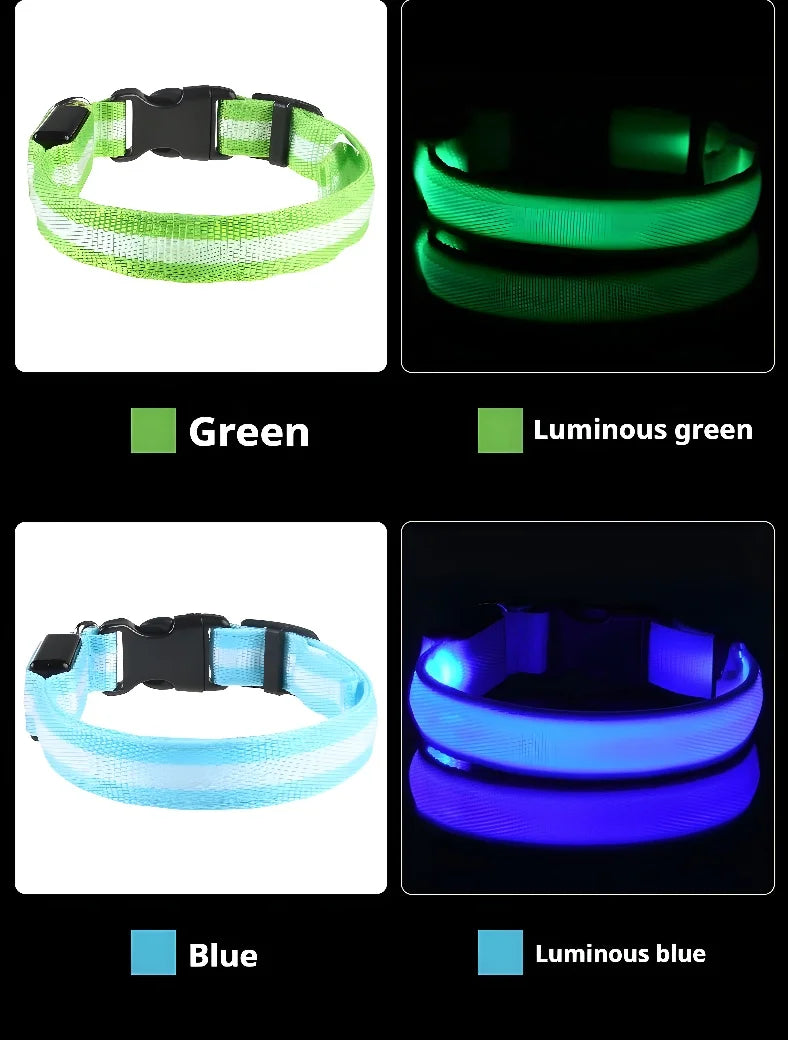 Nylon LED Dog Collar – Night Safety Flashing Glow-in-the-Dark Collar for Pets, Luminous & Fluorescent Dog Accessories