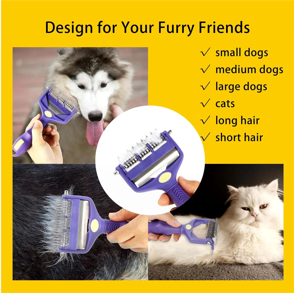 Dog Grooming Brush & Dematting Comb – Undercoat Rake for Thick Hair, Hair Removal & Pet Grooming