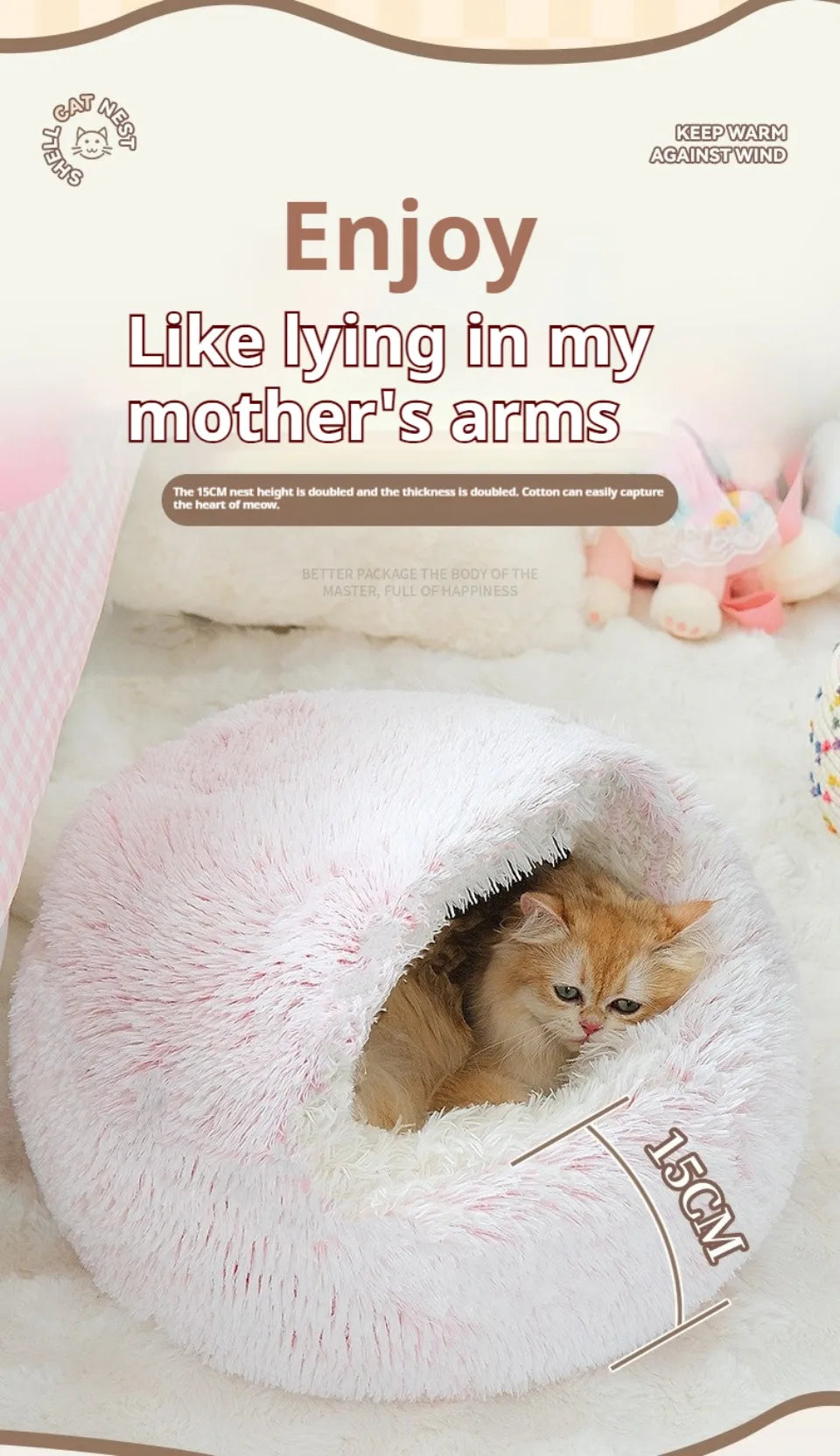 Round Cat Bed Pet Mattress – Warm, Soft Plush Sleeping Nest for Cats, Kittens & Small Dogs