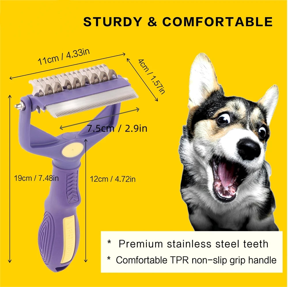 Dog Grooming Brush & Dematting Comb – Undercoat Rake for Thick Hair, Hair Removal & Pet Grooming