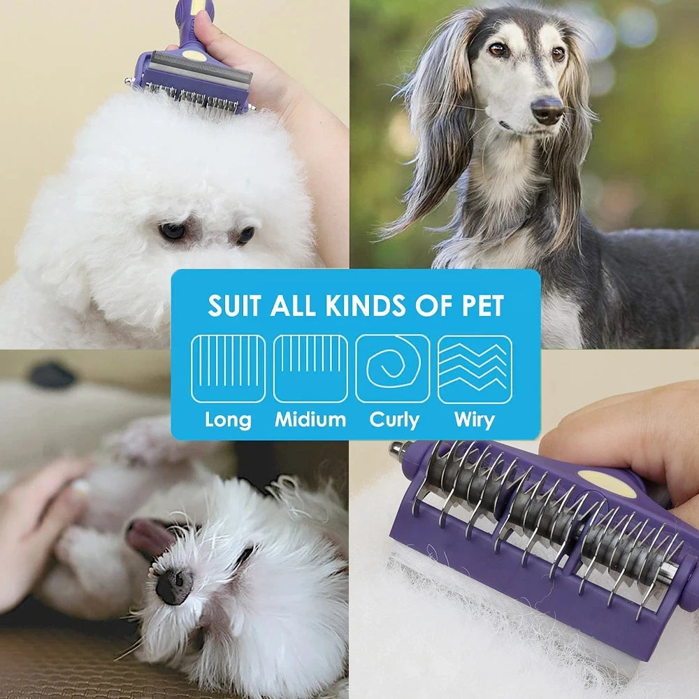 Dog Grooming Brush & Dematting Comb – Undercoat Rake for Thick Hair, Hair Removal & Pet Grooming