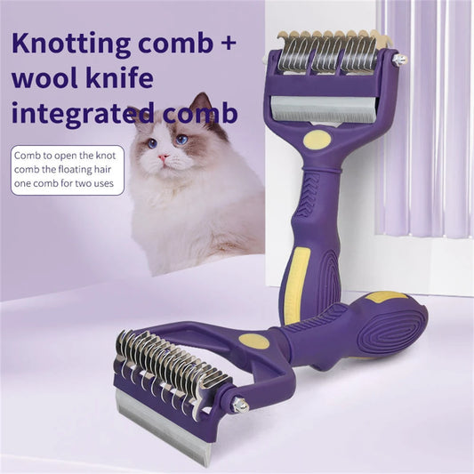 Dog Grooming Brush & Dematting Comb – Undercoat Rake for Thick Hair, Hair Removal & Pet Grooming