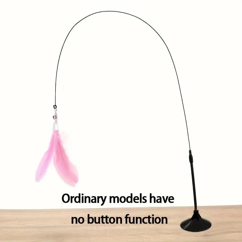 Interactive Cat Teaser Toy – Feather Wand with Bell & Long Suction Cup Pole for Endless Playtime Fun
