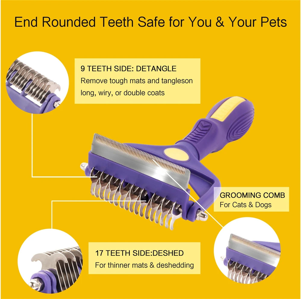 Dog Grooming Brush & Dematting Comb – Undercoat Rake for Thick Hair, Hair Removal & Pet Grooming